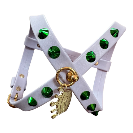 Fashion Dog Harness and Leash Set - Purple with Green Studs