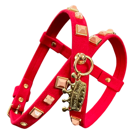 Fashion Dog Harness and Chain Leash Set - Red with Studs