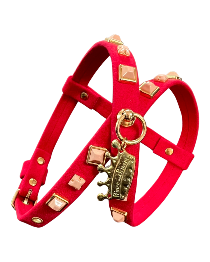 Fashion Dog Harness and Chain Leash Set - Red with Studs