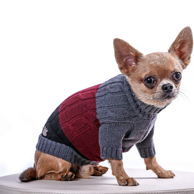 Sweater - Tricolor Braided Pullover Grey/Burgundy/Black