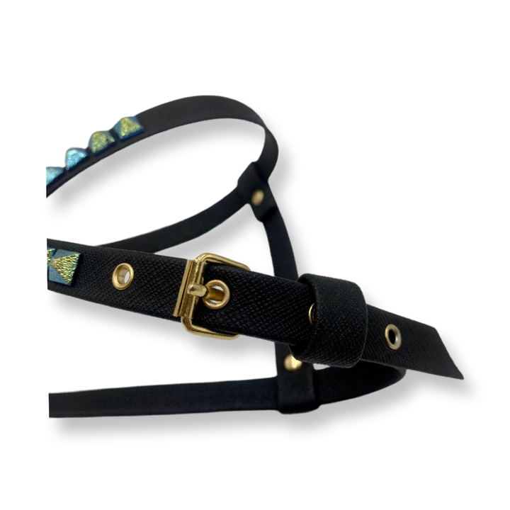 Fashion Dog Harness and Plain Leash Set - Black with Metallic Studs