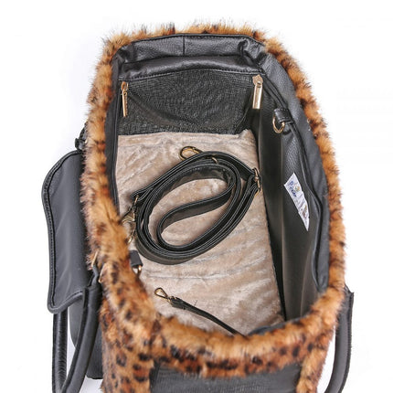 Designer Dog Travel Tote - Leopard Faux Fur