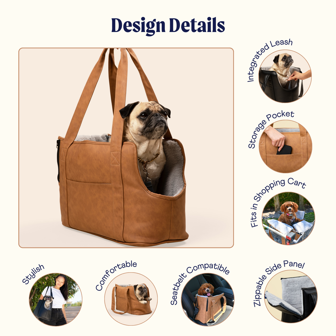 PupTote™ 3-in-1 Faux Leather Dog Carrier Bag - Camel