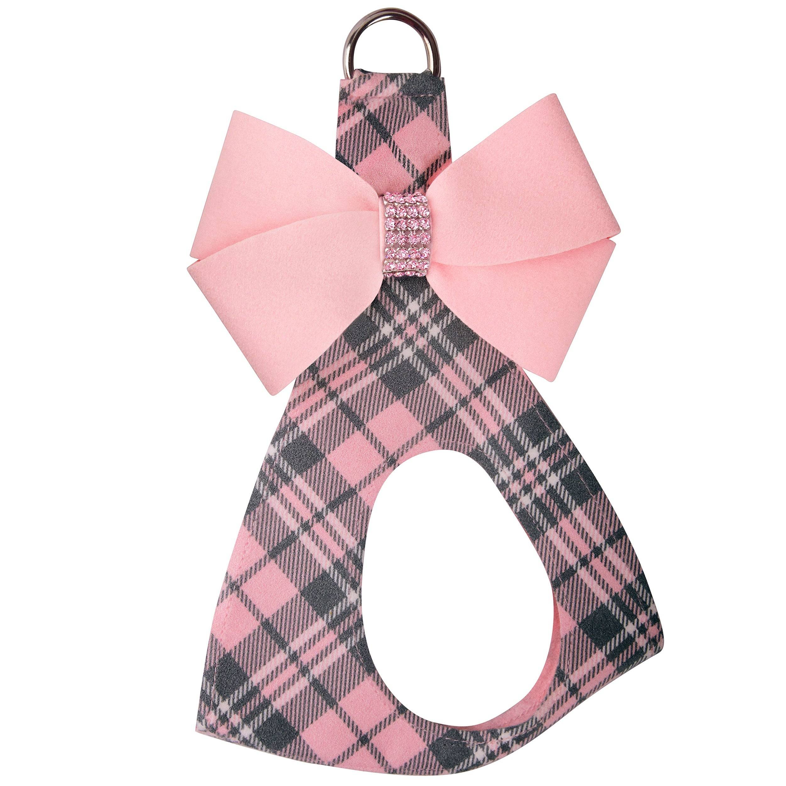 Puppy Pink Nouveau Bow with Pink Giltmore Step In Harness Puppy Pink Plaid