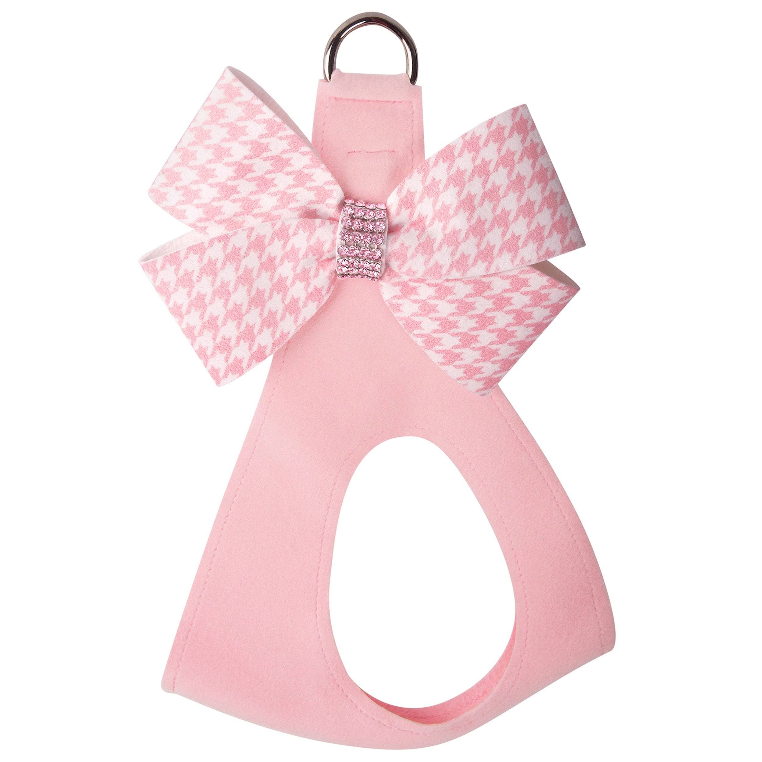 Puppy Pink Houndstooth Nouveau Bow with Pink Giltmore Step In Harness Puppy Pink