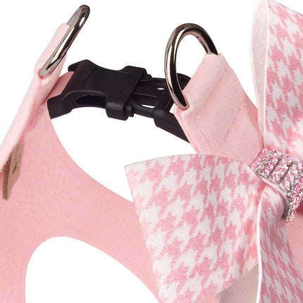 Puppy Pink Houndstooth Nouveau Bow with Pink Giltmore Step In Harness