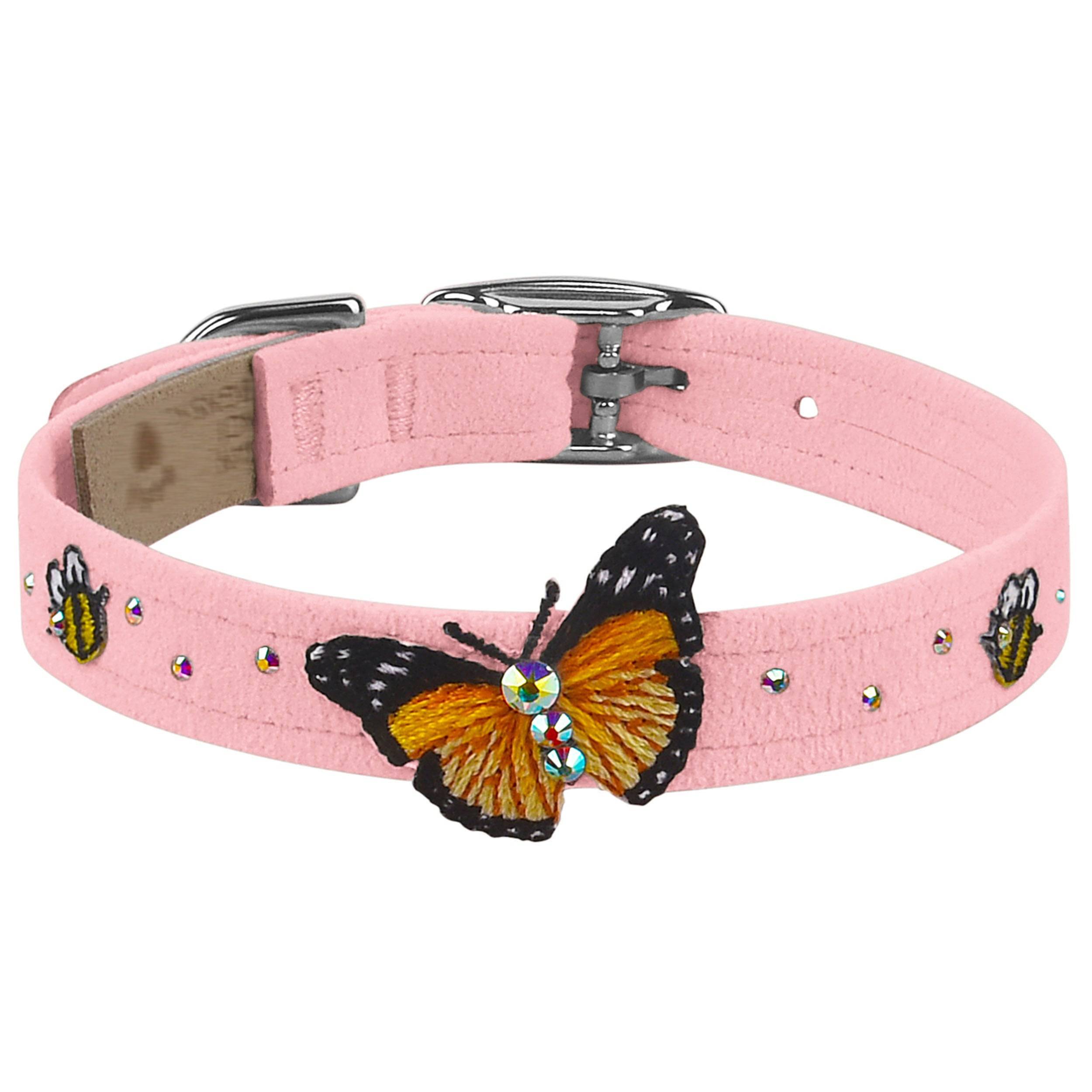 Embroidered Butterfly & Bees Collar Puppy Pink