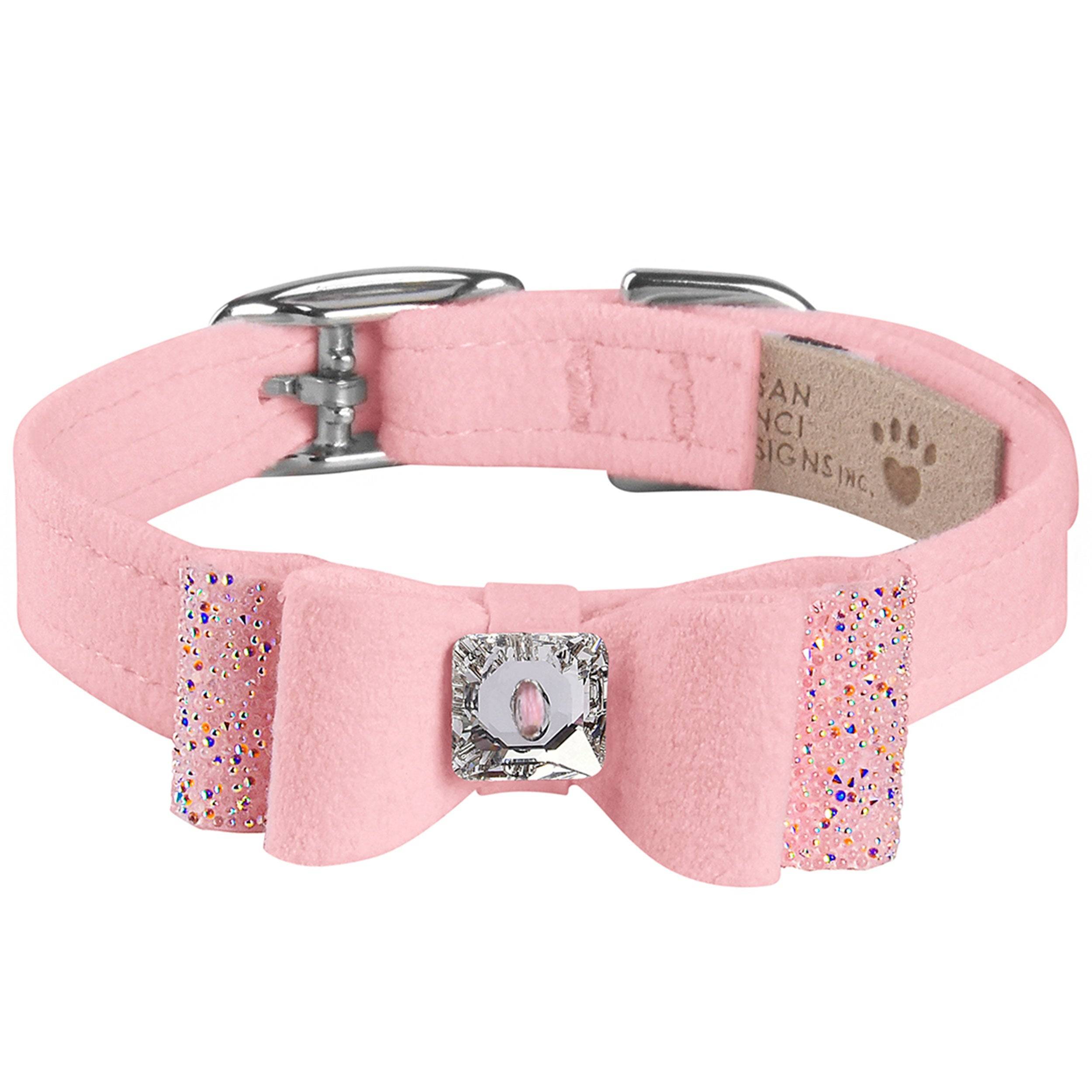 Aurora Borealis Crystal Stellar Big Bow Collar Puppy Pink