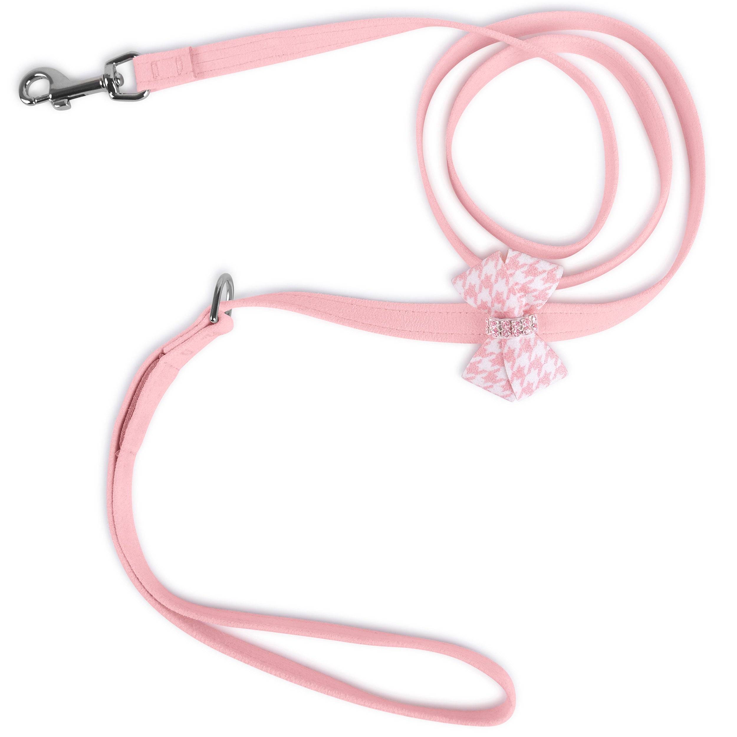 Puppy Pink Houndstooth Nouveau Bow with Pink Giltmore Leash Puppy Pink