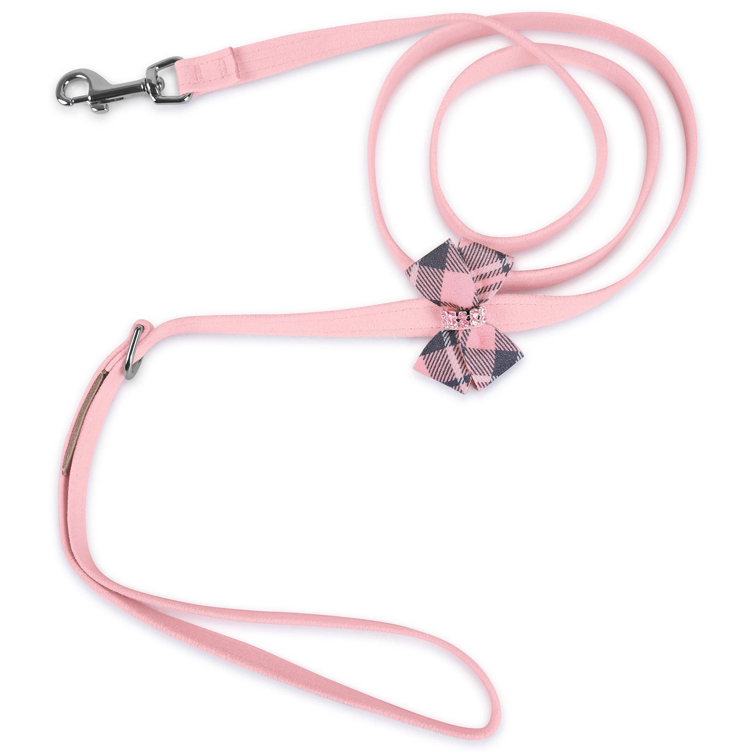 Puppy Pink Plaid Nouveau Bow with Pink Giltmore Leash Puppy Pink