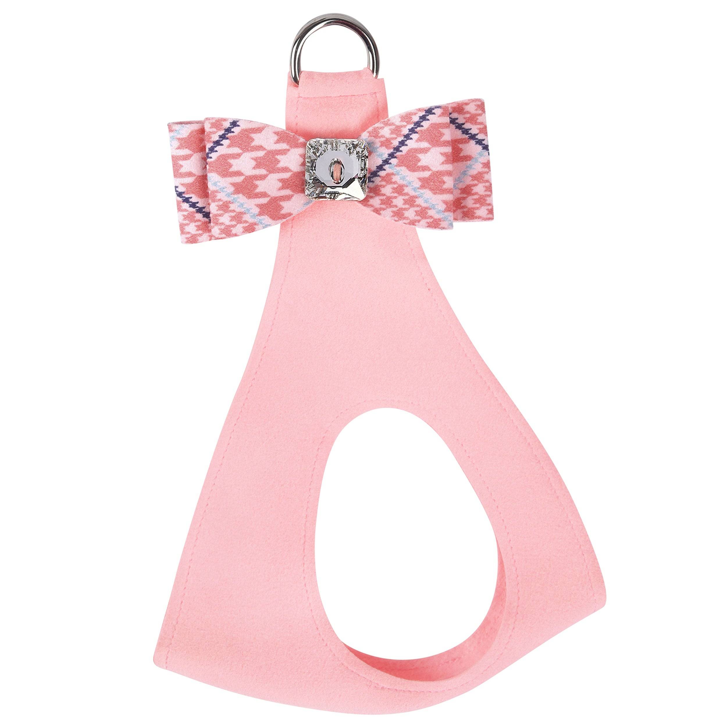 PeachesNCream Glen Houndstooth Big Bow Step In Harness Puppy Pink