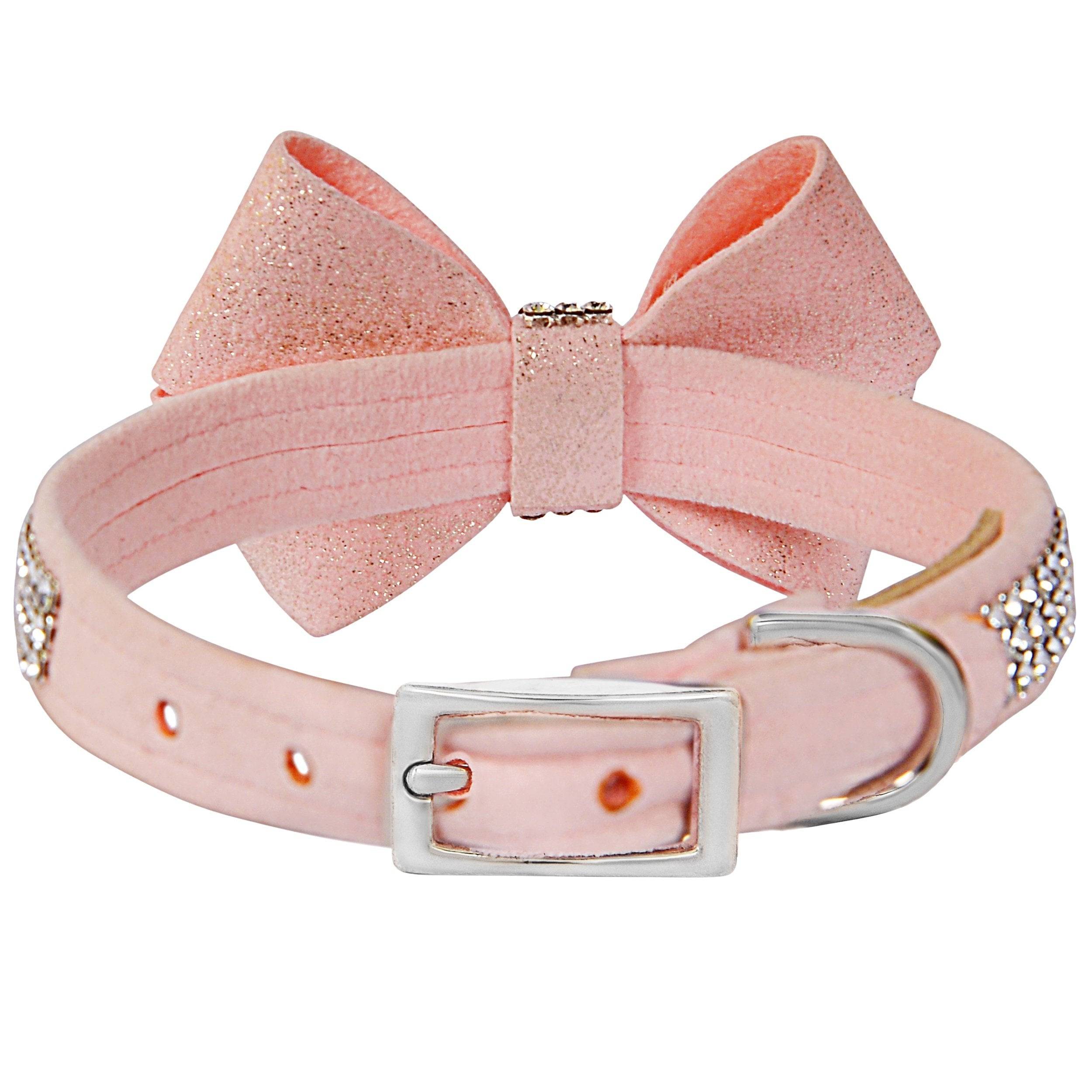 Puppy Pink Glitzerati Nouveau Bow 3 Row Giltmore Collar