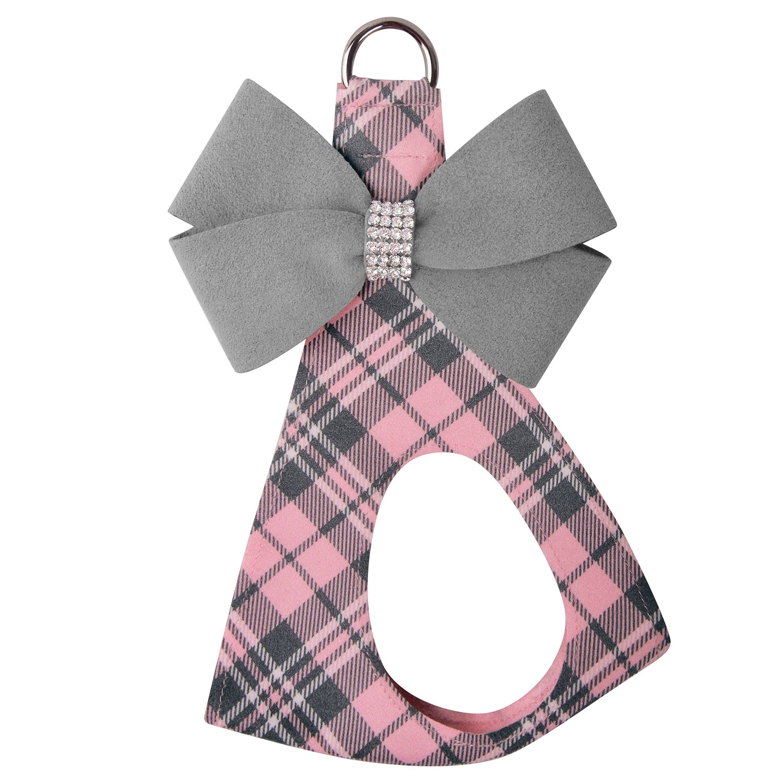 Scotty Plaid Platinum Nouveau Bow Step In Harness Puppy Pink Plaid