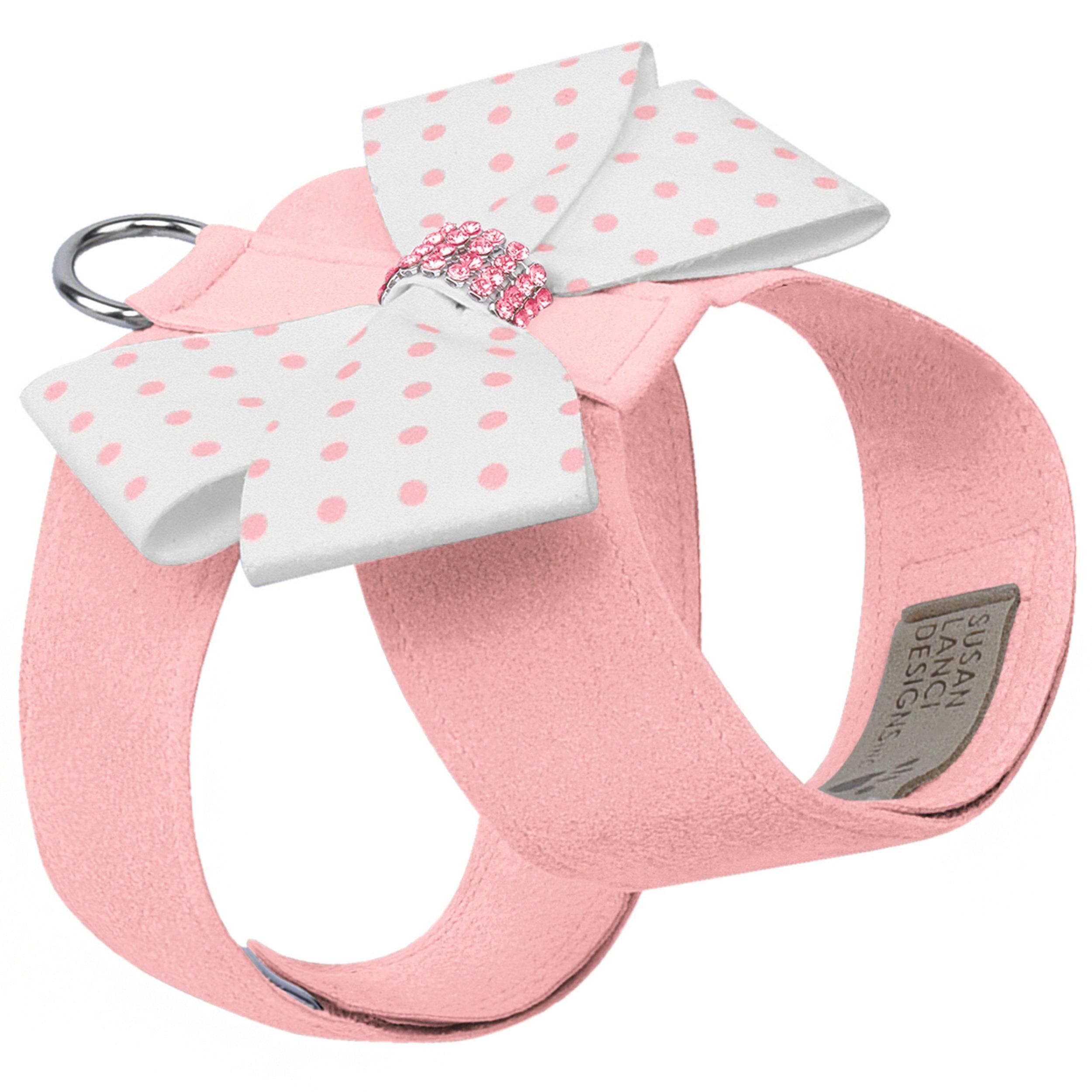 Polka Dot Nouveau Bow Tinkie Harness with Pink Giltmore Puppy Pink