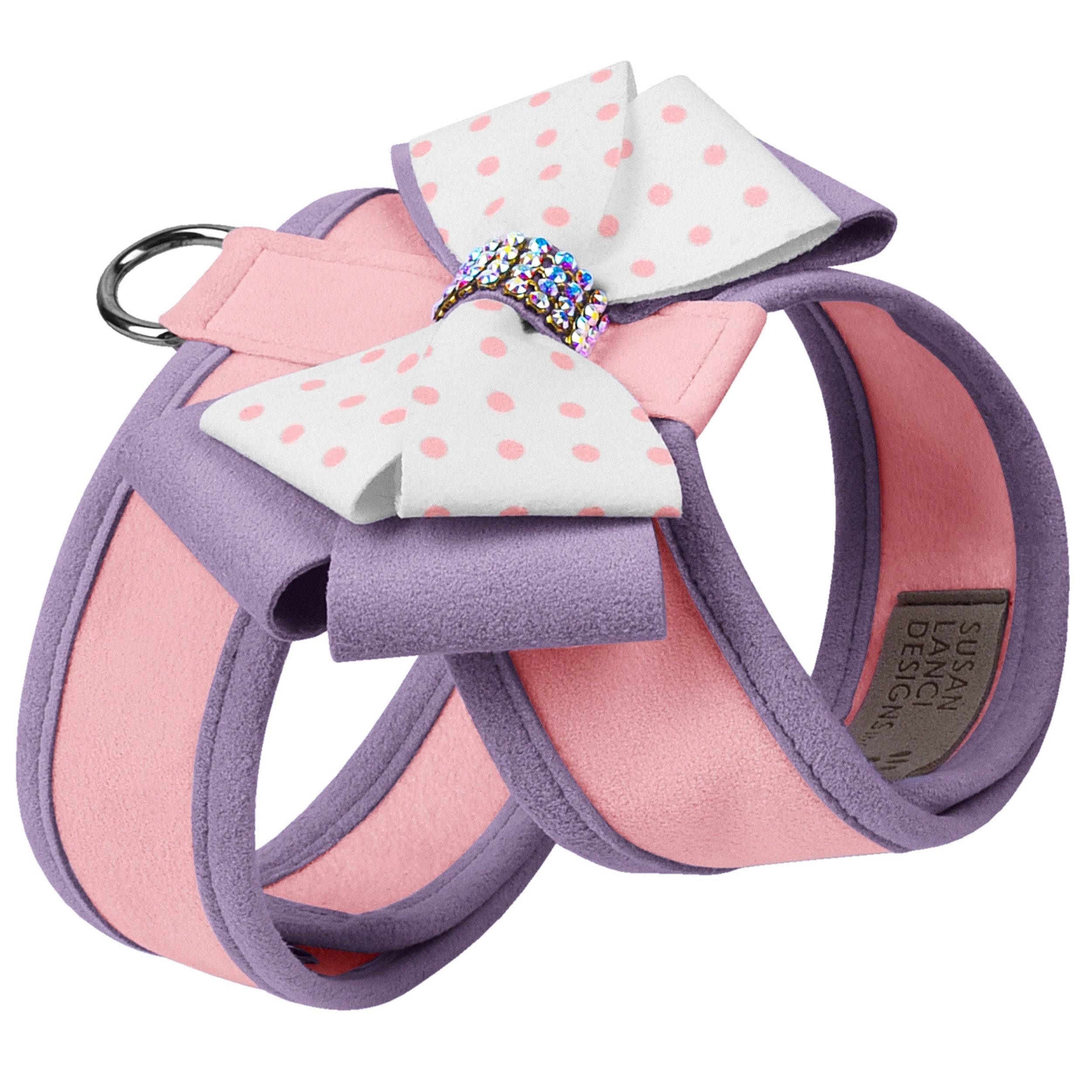 Daisy Bow Tinkie Harness with French Lavender Trim Puppy Pink