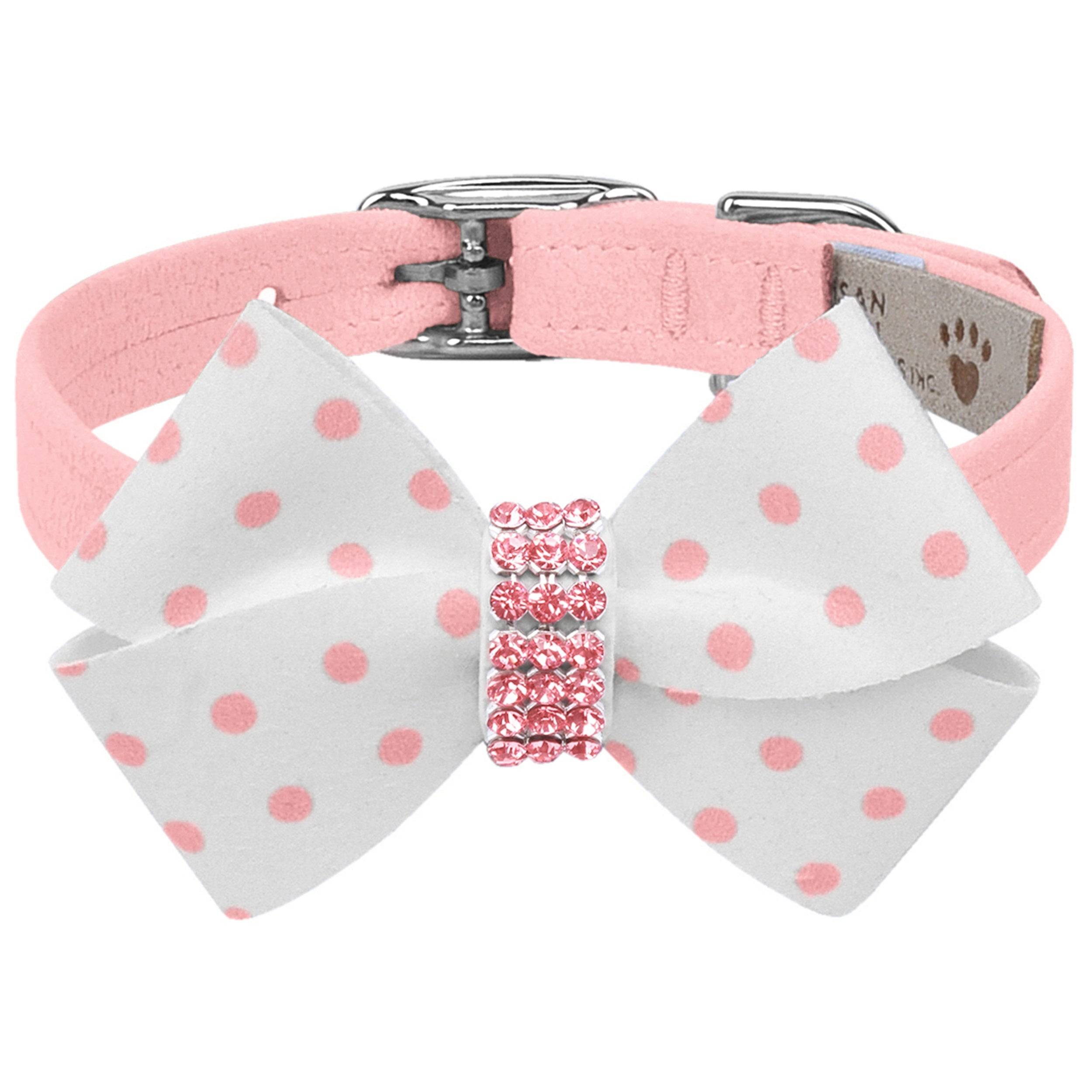 Polka Dot Nouveau Bow With Pink Giltmore Collar Puppy Pink