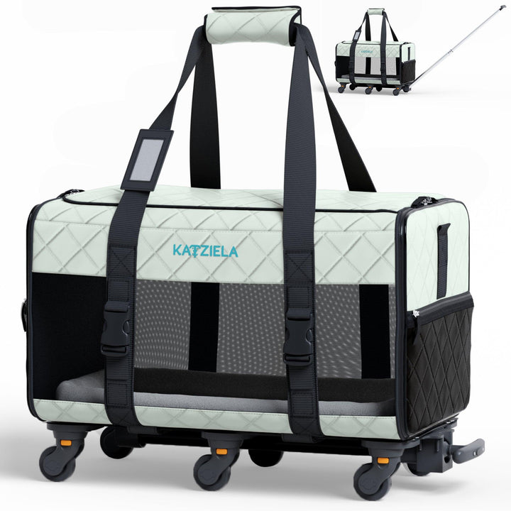 Katziela® Quilted Chariot Pet Carrier with Removable Wheels and Telescopic Handle
