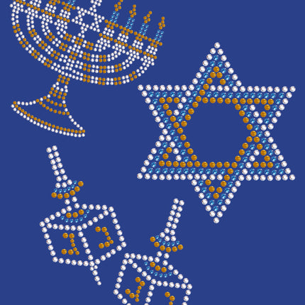 Menorah, Dreidel & Star of David (Blue, Silver, & Gold) - Women's T-shirt