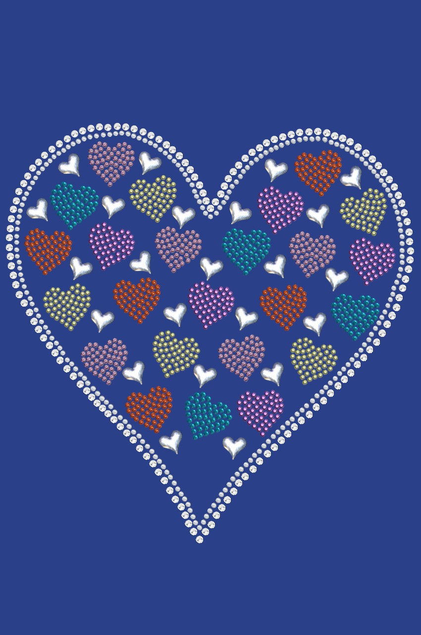 Heart with Multicolor Rhinestud Hearts - Women's T-shirt Royal Blue