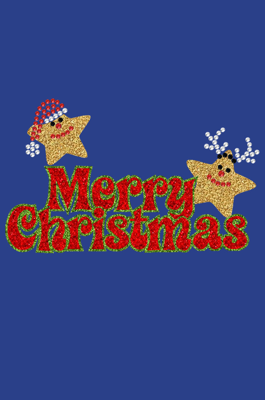 Merry Christmas Glitter Stars - Bandana Royal Blue