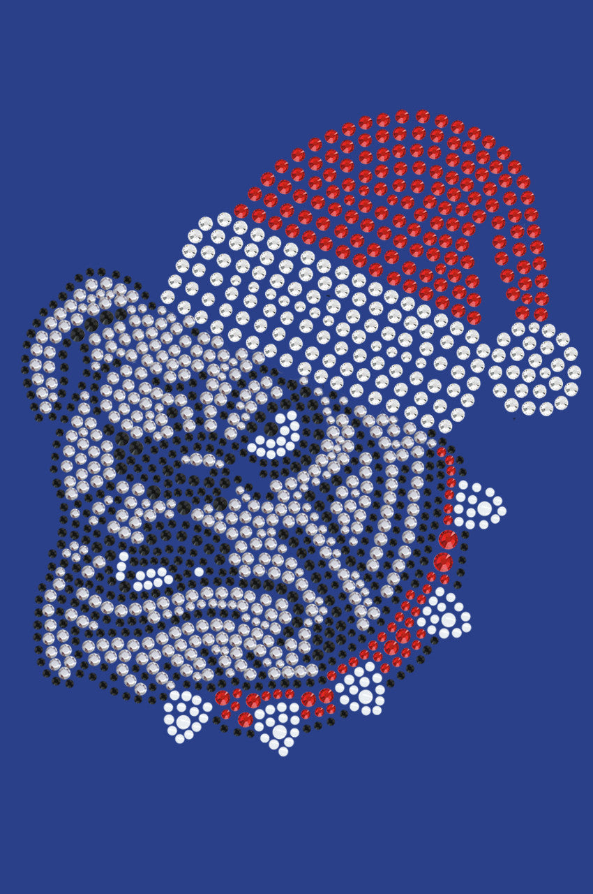 Bulldog Face (White) with Santa Hat - Bandana Royal Blue