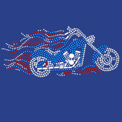 Motorcycle - Large Red, White, & Blue with Flames - Women's T-shirt