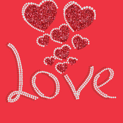 Love with Red Glitter Hearts - Women's Tee