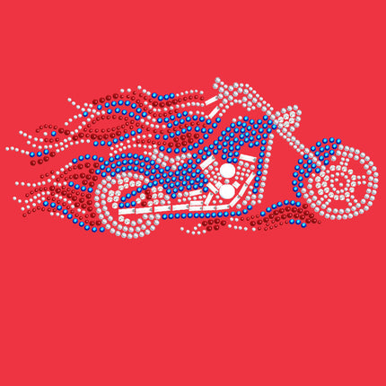 Motorcycle - Large Red, White, & Blue with Flames - Women's T-shirt