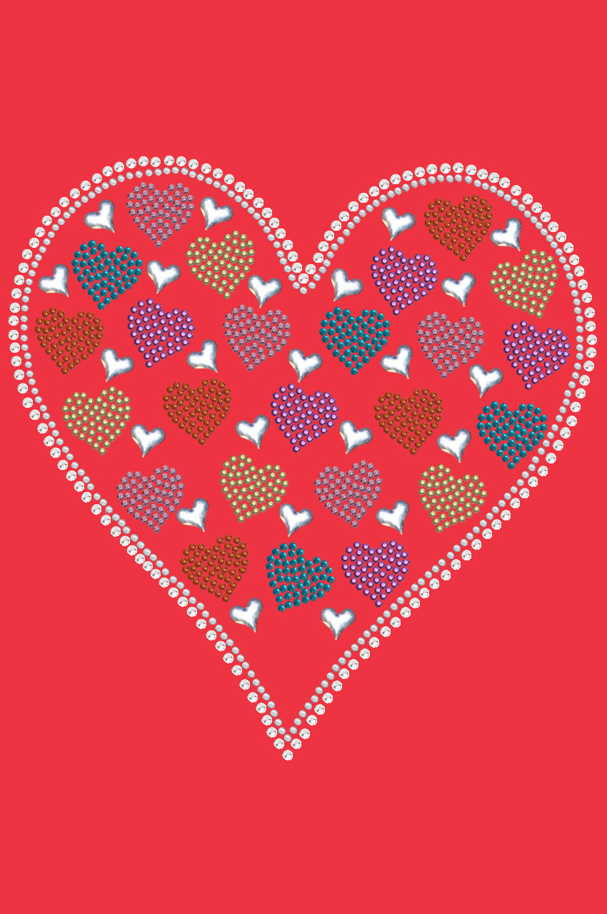 Heart with Multicolor Rhinestud Hearts - Women's T-shirt Red