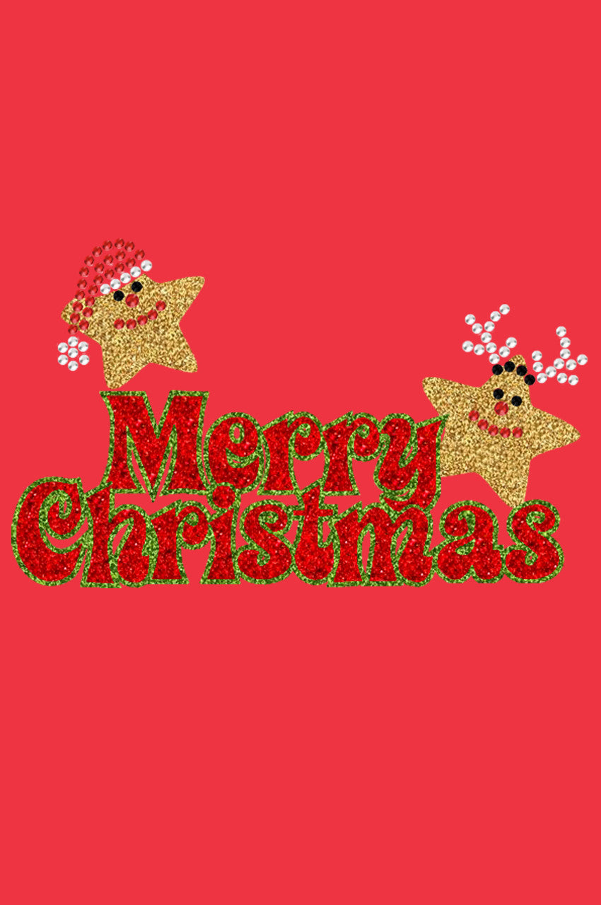 Merry Christmas Glitter Stars - Bandana Red