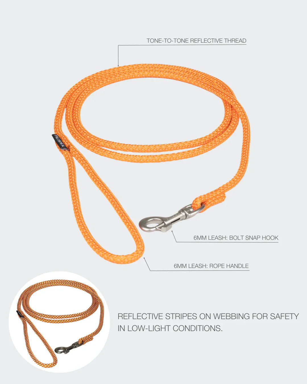 Visibility Rope Leash Orange for Dogs