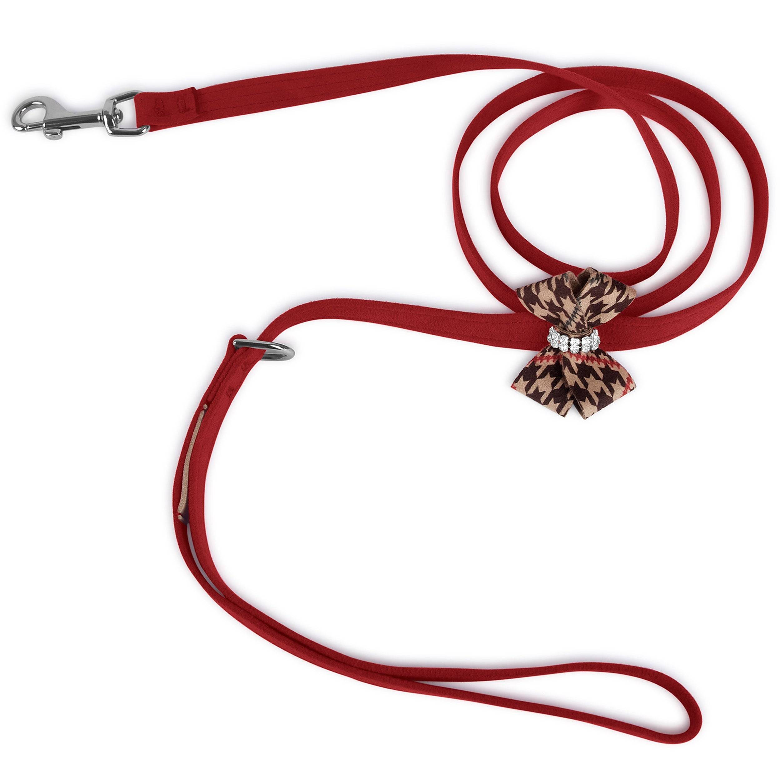 Chocolate Glen Houndstooth Nouveau Bow Leash Red