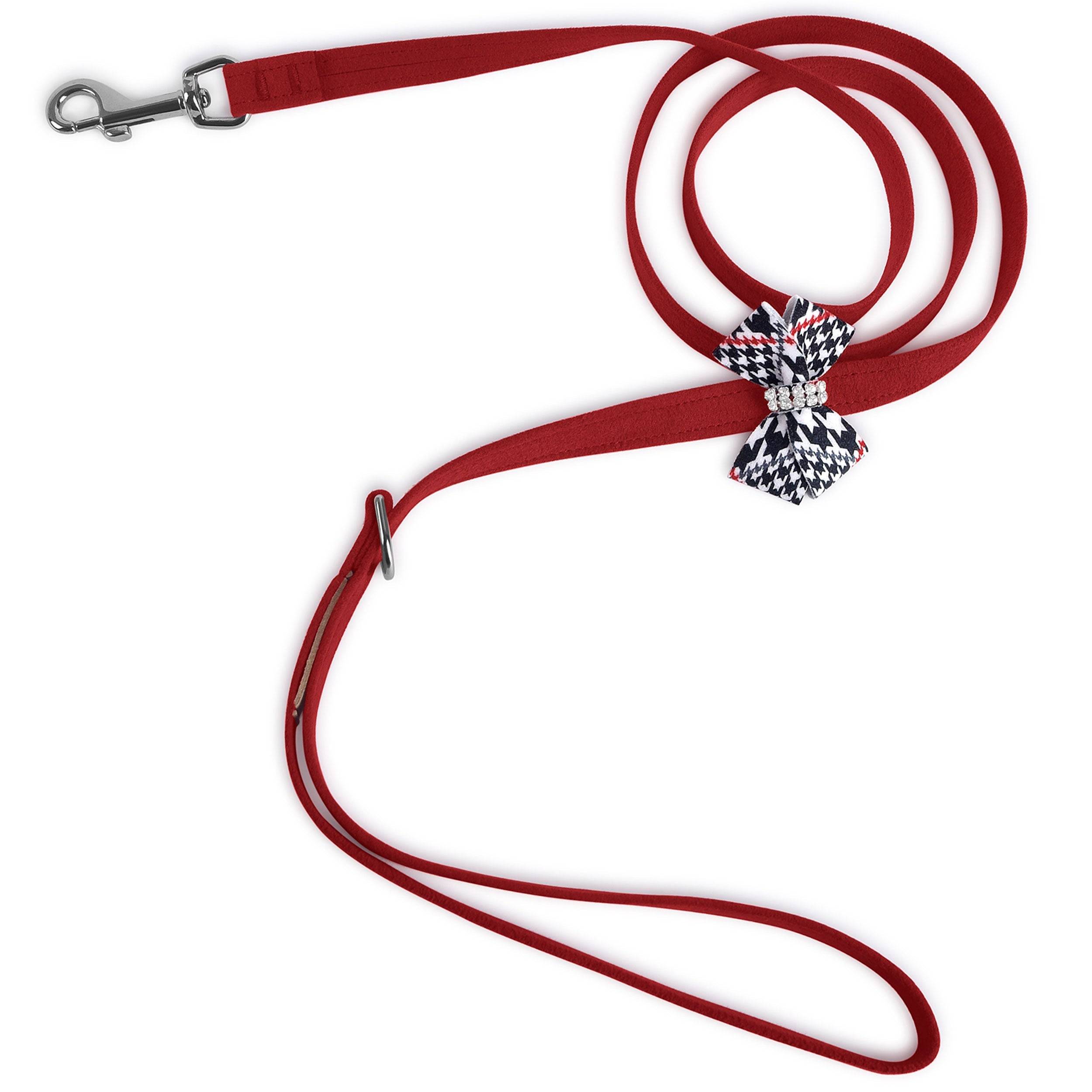 Classic Glen Houndstooth Nouveau Bow Leash Red