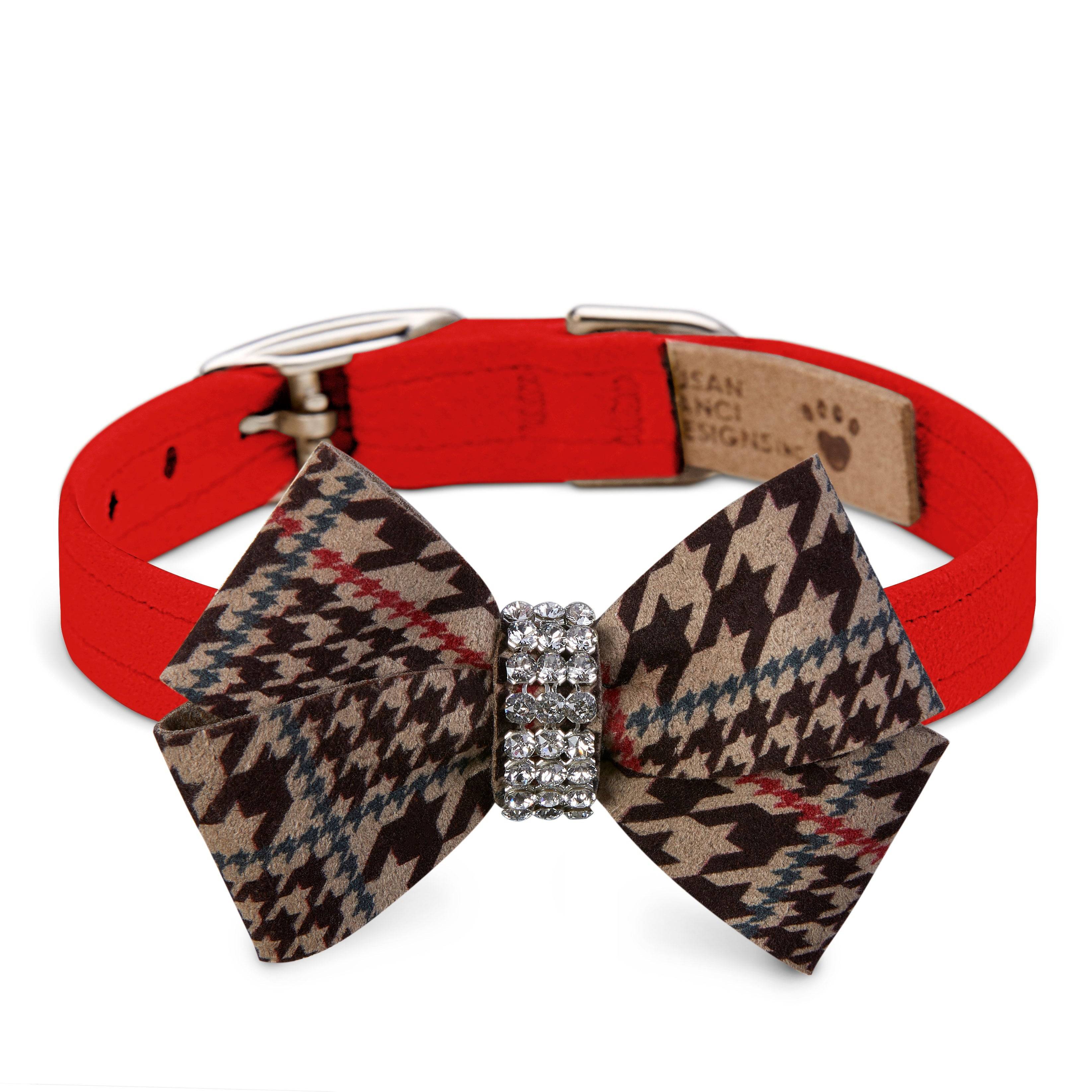 Chocolate Glen Houndstooth Nouveau Bow Collar Red Pepper