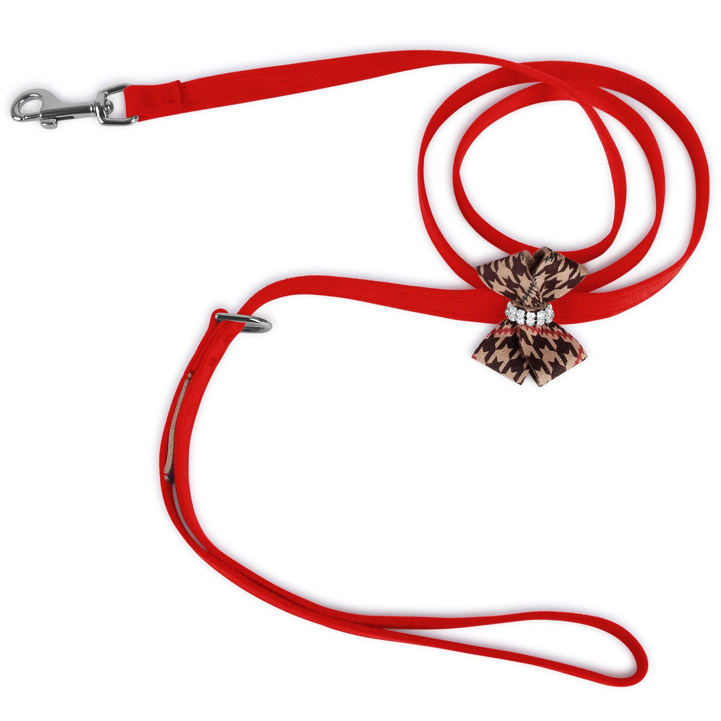 Chocolate Glen Houndstooth Nouveau Bow Leash Red Pepper