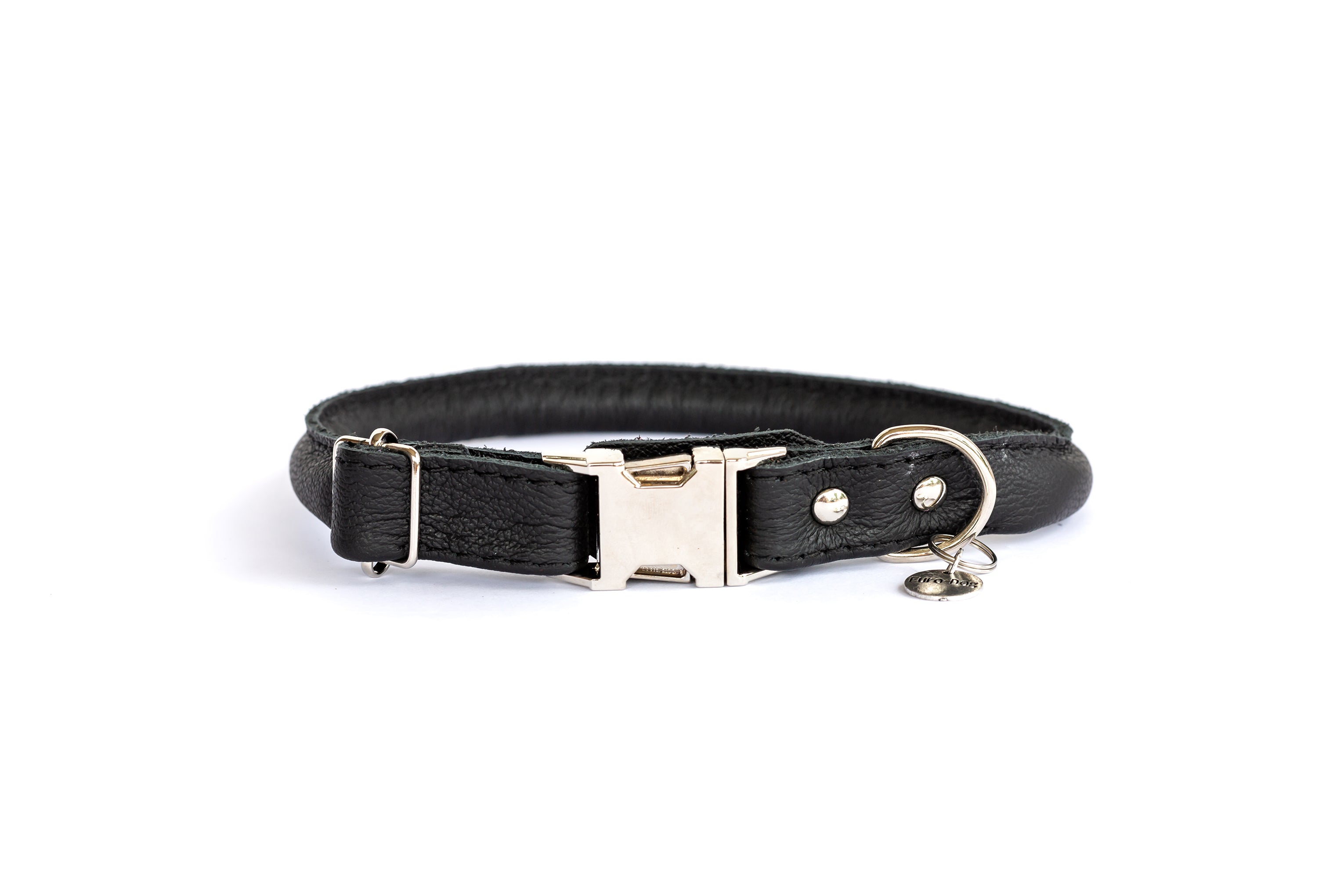 Rolled Leather Quick-Release Dog Collar Very Soft Black Leather