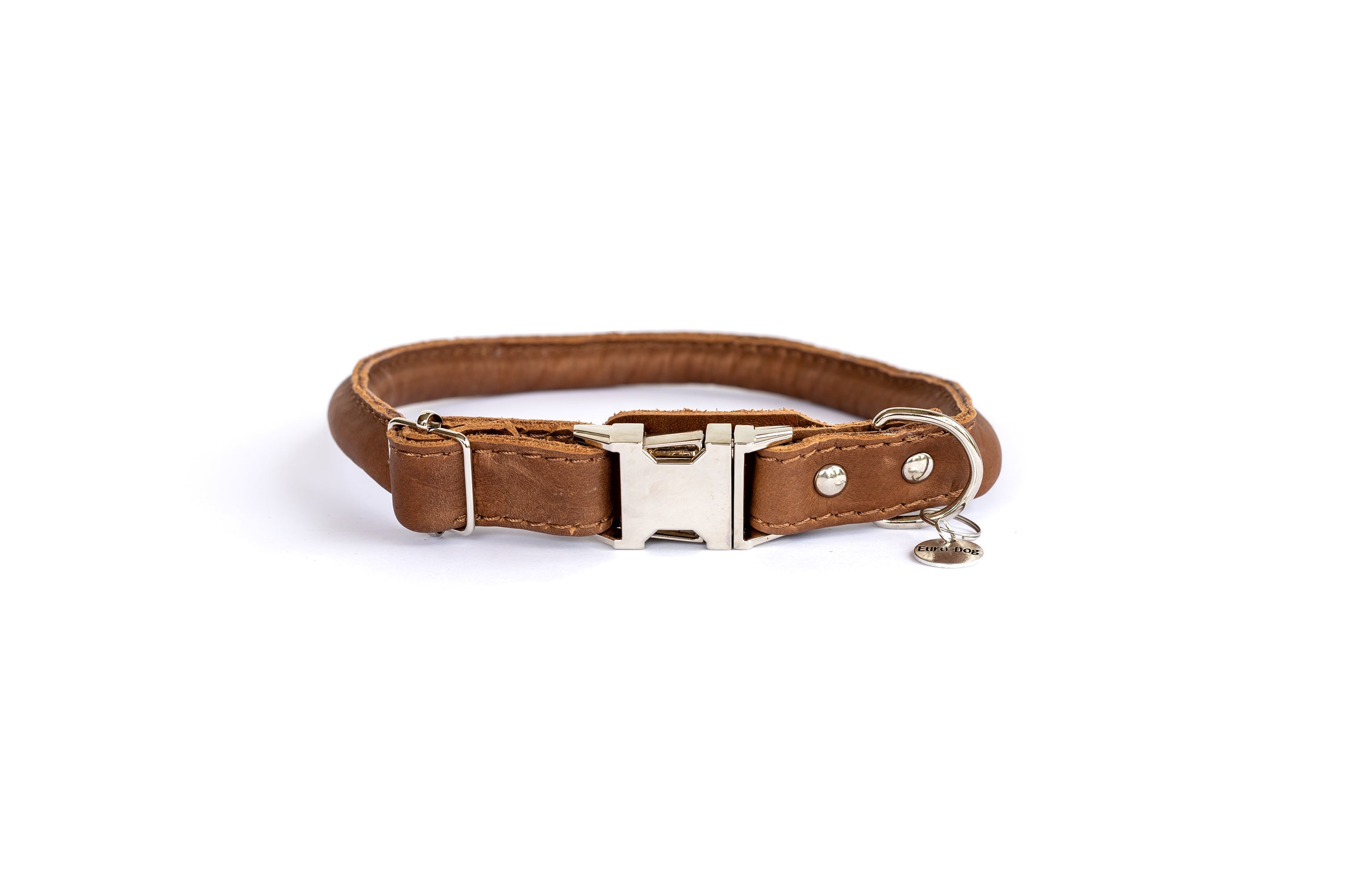 Rolled Leather Quick-Release Dog Collar Very Soft Light Brown Leather