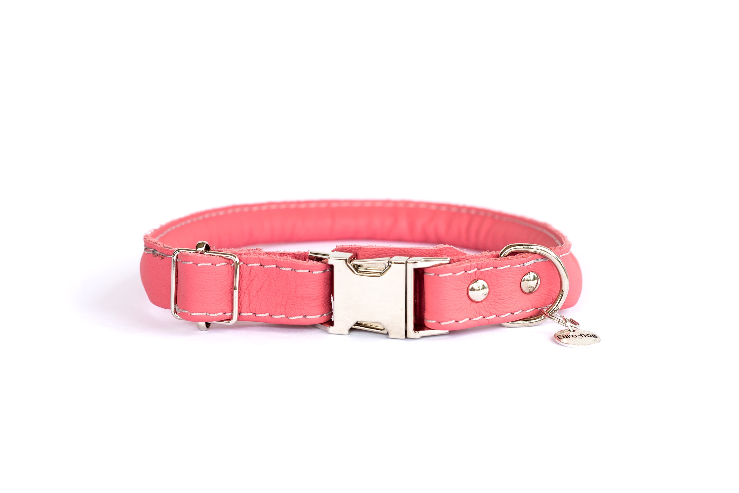 Rolled Leather Quick-Release Dog Collar Very Soft Coral Leather