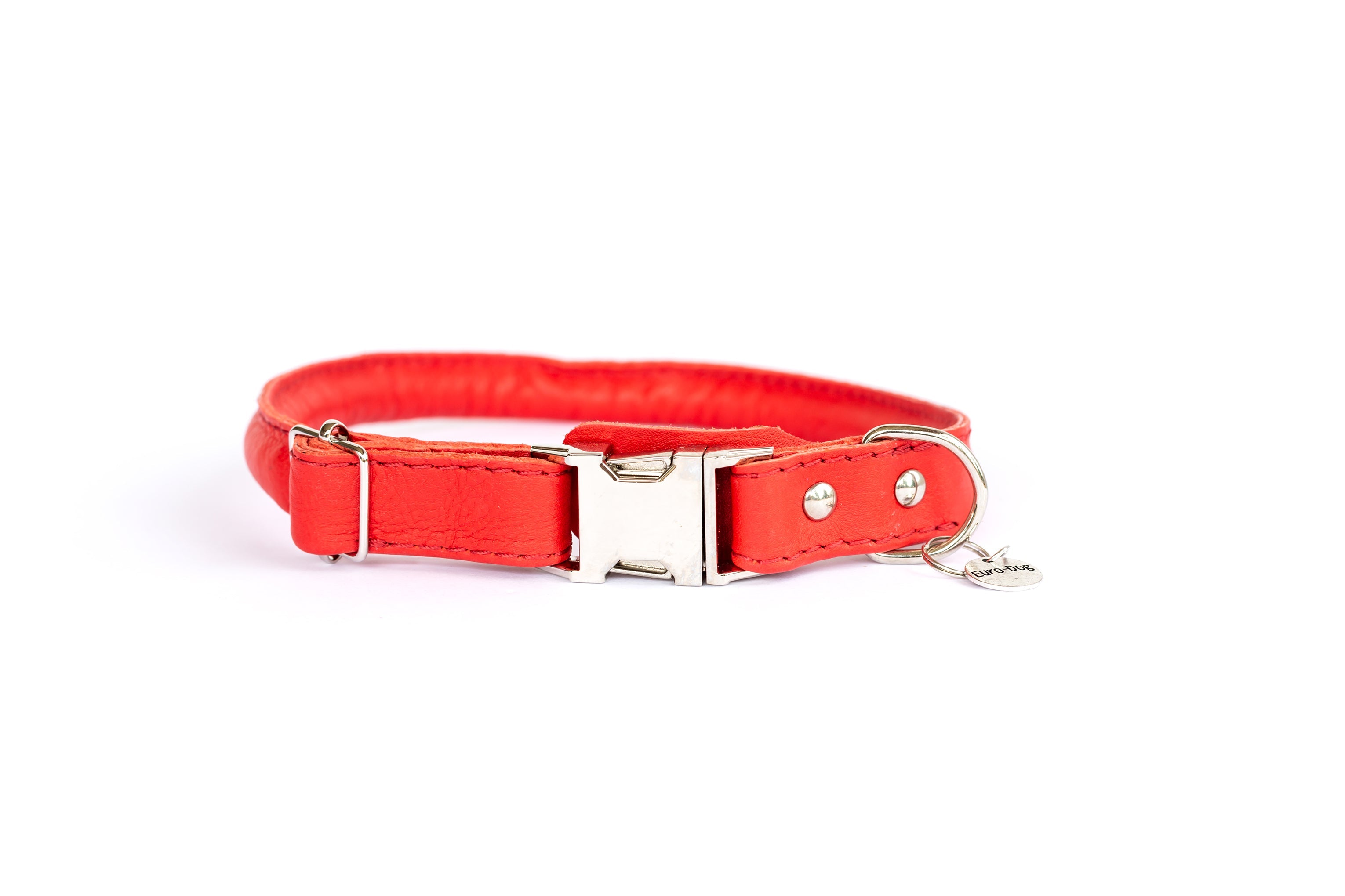 Rolled Leather Quick-Release Dog Collar Very Soft Red Leather