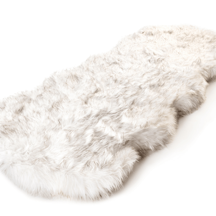 PupRug™ Runner Faux Fur Memory Foam Dog Bed - Curve White with Brown Accents