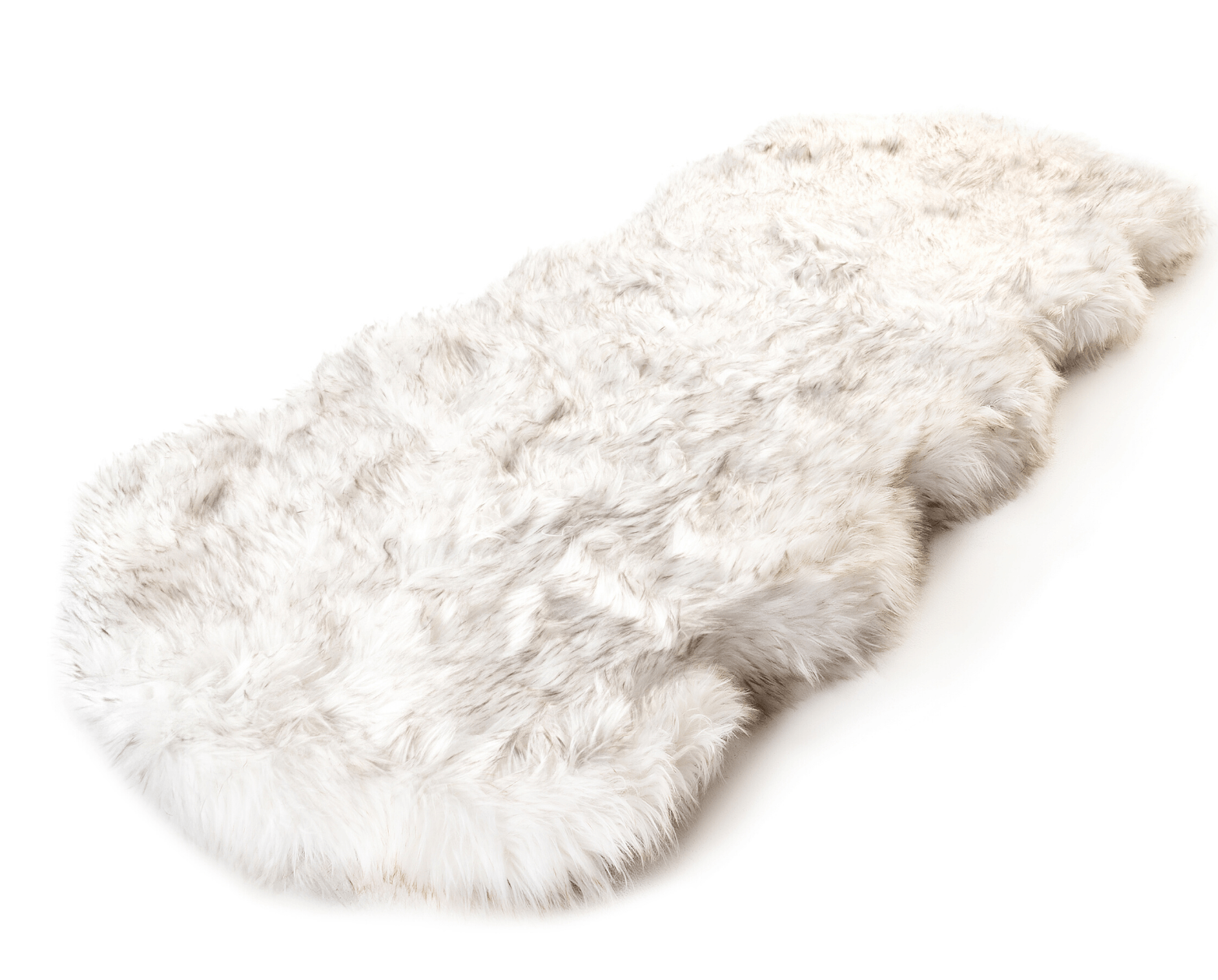 PupRug Runner Faux Fur Memory Foam Dog Bed - Curve White with Brown Accents