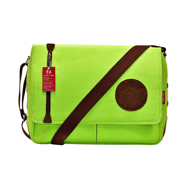 SAUVIGNON BARC MESSENGER COTTON CANVAS & CORK: LIME/BROWN