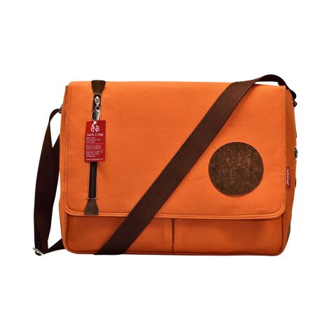 SAUVIGNON BARC MESSENGER COTTON CANVAS & CORK: ORANGE/BROWN