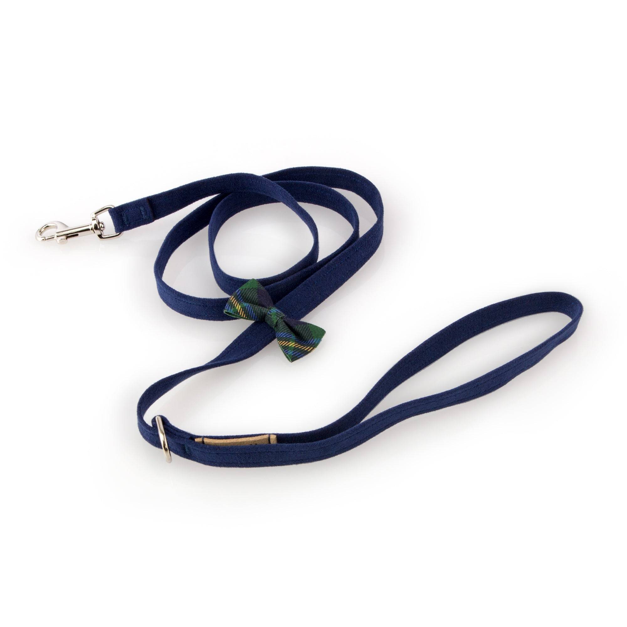 Scotty Forest Plaid Bow Tie Leash Indigo