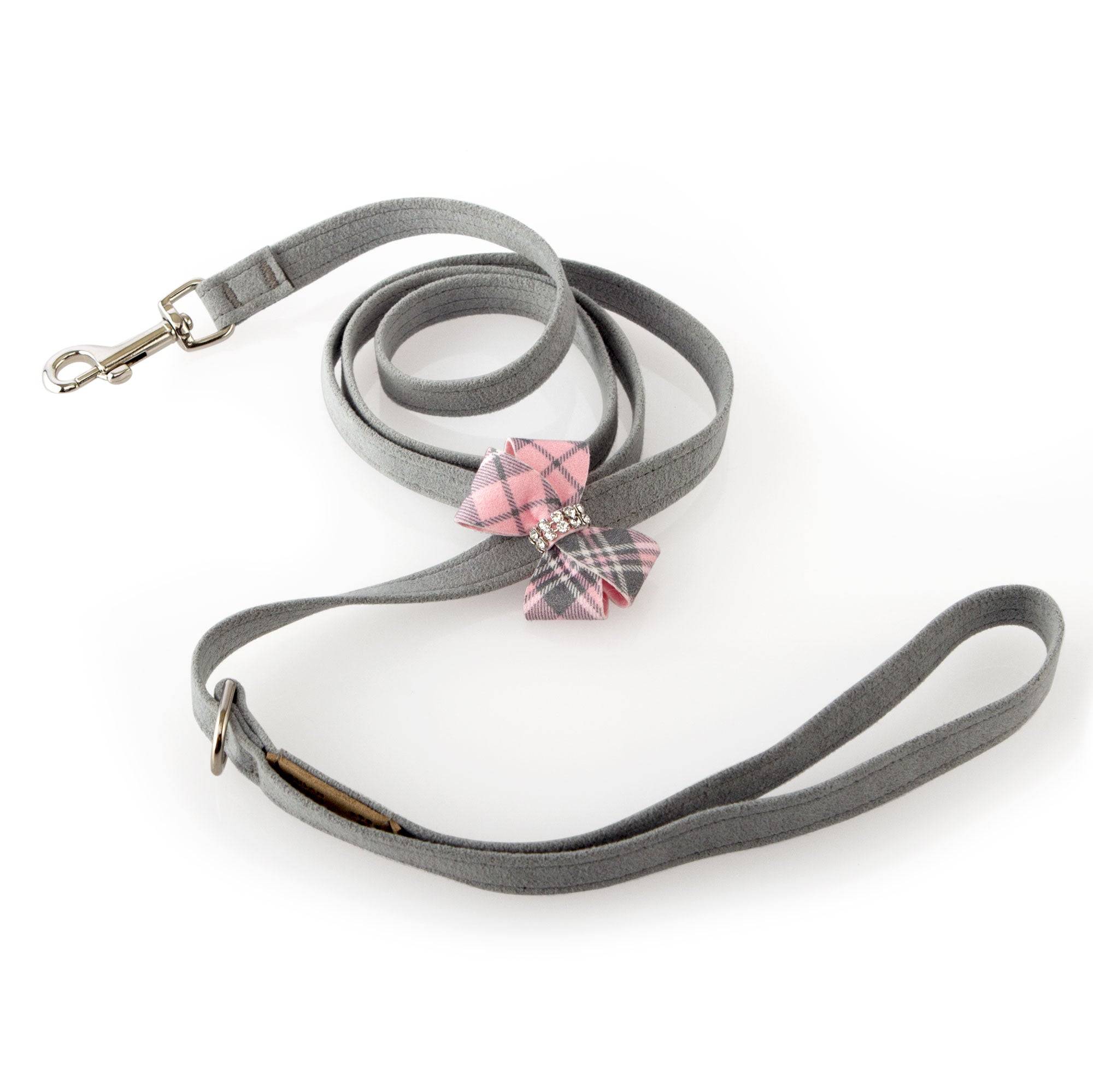 Scotty Puppy Pink Plaid Nouveau Bow Leash Platinum