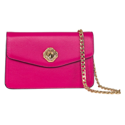 Vibrant Fuchsia Leather Clutch With Custom Swarovski Stone