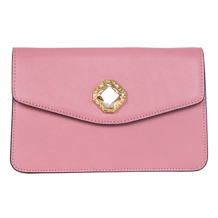 Soft Pink Leather Clutch With Custom Swarovski Stone