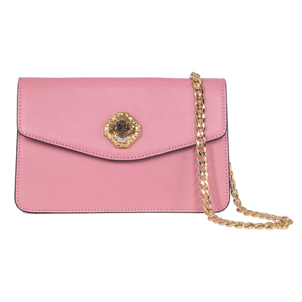 Soft Pink Leather Clutch With Custom Swarovski Stone