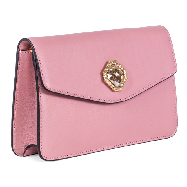 Soft Pink Leather Clutch With Custom Swarovski Stone