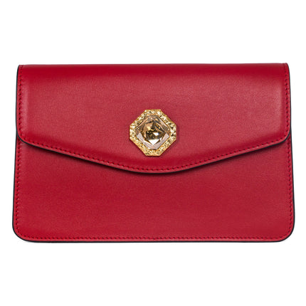 Red Leather Clutch with Custom Swarovski Stone